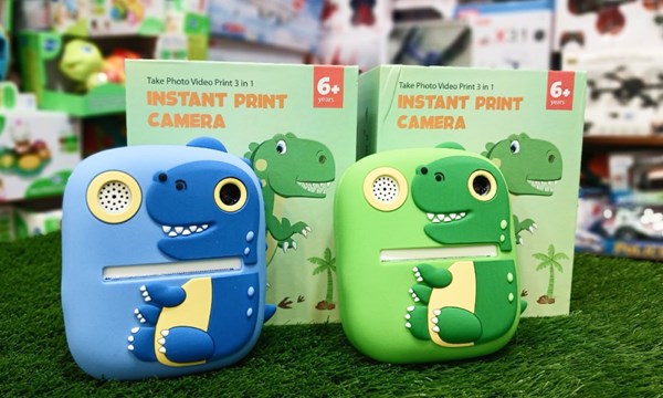 دوربین عکاسی و فیلمبرداری دیجیتال کودک با چاپ فوری حرارتی طرح دایناسور آبی_اسباب بازی