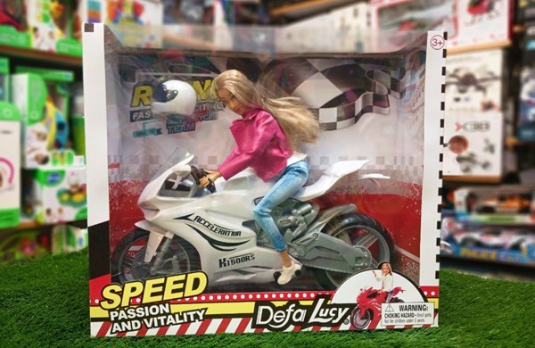 عروسک باربی دفا لوسی موتور سوار با کلاه کاسکت سفید مدل Defa Lucy Doll 8459_اسباب بازی