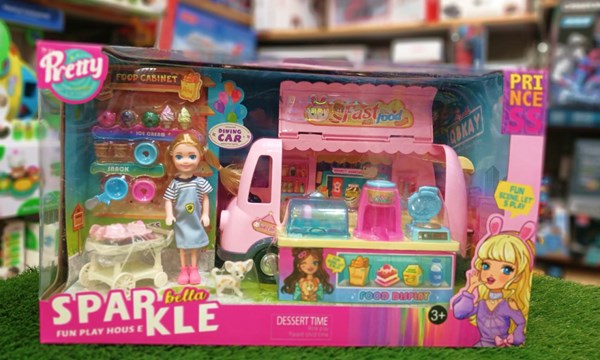 اسباب بازی ماشین بستنی فروشی به همراه باربی و وسایل_اسباب بازی