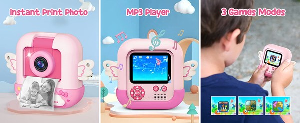 دوربین عکاسی و فیلمبرداری دیجیتال کودک با چاپ فوری حرارتی طرح یونیکورن صورتی مدل M9_اسباب بازی