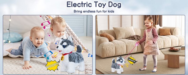 عروسک رباتیک هاپو پشمالو سخنگو و موزیکال با دسته ی کنترلی طوسی مدل Electric Singing Dog Toys 968_اسباب بازی