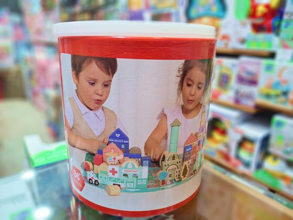 بلوک چوبی خانه سازی بریکس سطلی 115 قطعه با صفحه بازی مدل JHTOY 126_اسباب بازی