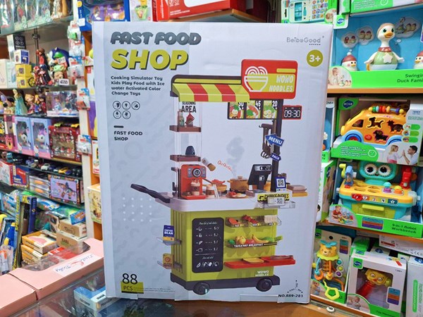 ست اسباب بازی آشپزخانه 88 تکه با بخار، سینک و صندوق فروش فست فود مدل Fast Food Shop 889_اسباب بازی