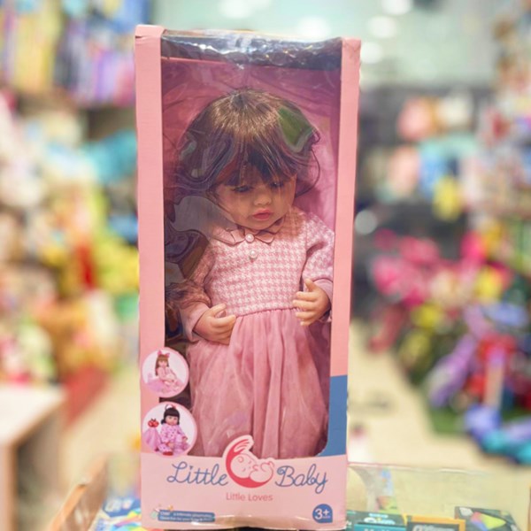 عروسک سیلیکونی دختر بچه 50 سانتی سخنگو با پیراهن صورتی_اسباب بازی