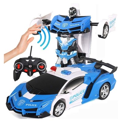  ماشین کنترلی تبدیل شونده به ربات مدل ترانسفومر آبی Transform Car Robot,Induction Deformation,Auto Demo_اسباب بازی
