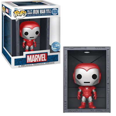 اکشن فیگور اسپشیال 9 سانتی فانکو پاپ زره مدل 8 مرد آهنی با محفظه نگهداری مدلFunko POP - Marvel - Hall of Armor - Iron Man Model 8 Silver Centurion - Bobble Head - Exclusive _اسباب بازی