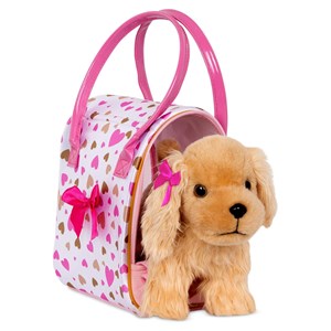 کیف دستی پوچی پاپز Pucci Pups به همراه هاپو پولیشی مدل Pucci Pups Gold and Pink Heart Print Glam Bag with Cocker Spaniel_اسباب بازی