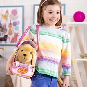 کیف دستی پوچی پاپز Pucci Pups به همراه هاپو پولیشی مدل Pucci Pups Gold and Pink Heart Print Glam Bag with Cocker Spaniel_اسباب بازی