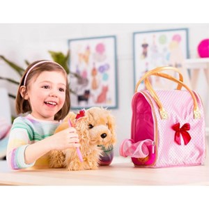 کیف دستی پوچی پاپز Pucci Pups به همراه هاپو پولیشی مدل Pucci Pups Gold and Pink Heart Print Glam Bag with Cocker Spaniel_اسباب بازی