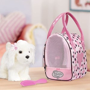 کیف دستی پوچی پاپز Pucci Pups به همراه هاپو پولیشی مدل Pucci Pups Pink and Black Spot Print Glam Bag with Maltese Stuffed Animal_اسباب بازی