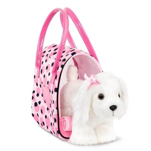 کیف دستی پوچی پاپز Pucci Pups به همراه هاپو پولیشی مدل Pucci Pups Pink and Black Spot Print Glam Bag with Maltese Stuffed Animal_اسباب بازی
