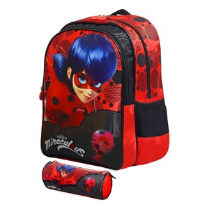 کوله پشتی 40 سانتی‌ دختر کفشدوزکی به همراه جامدادی مدل Simba - Backpack - Miraculous Lady Bug Backpack and Pencil Case_کیف مدرسه