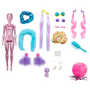 عروسک جادويی باربی با 1 حيوون خونگی همراه 25 سورپرايز مدل Mattel - Dolls - Color Reveal - Hair Swaps Doll Glittery Pink With 25 Surprises_اسباب بازی