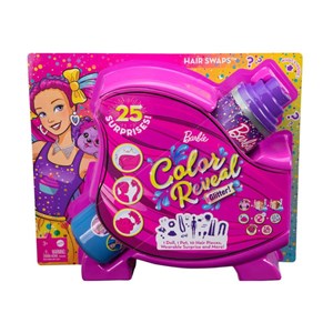 عروسک جادويی باربی با 1 حيوون خونگی همراه 25 سورپرايز مدل Mattel - Dolls - Color Reveal - Hair Swaps Doll Glittery Pink With 25 Surprises_اسباب بازی