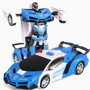  ماشین کنترلی تبدیل شونده به ربات مدل ترانسفومر آبی Transform Car Robot,Induction Deformation,Auto Demo_اسباب بازی
