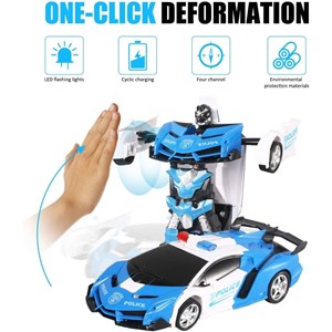 ماشین کنترلی تبدیل شونده به ربات مدل ترانسفومر آبی Transform Car Robot,Induction Deformation,Auto Demo_اسباب بازی