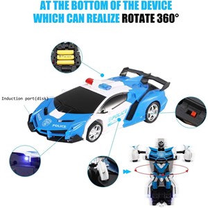 ماشین کنترلی تبدیل شونده به ربات مدل ترانسفومر آبی Transform Car Robot,Induction Deformation,Auto Demo_اسباب بازی