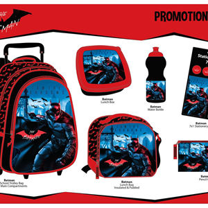 ست 12 در 1 کوله پشتی چرخدار 46 سانتی بتمن مدل Rainbow Max - Backpack - Trolly Bag - Promotion Items 12 in 1 - The Batman _کیف مدرسه