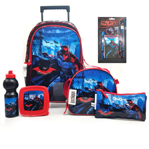 ست 12 در 1 کوله پشتی چرخدار 46 سانتی بتمن مدل Rainbow Max - Backpack - Trolly Bag - Promotion Items 12 in 1 - The Batman _کیف مدرسه