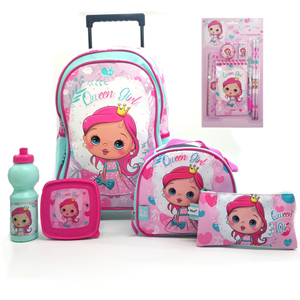 ست 12 در 1 کوله پشتی چرخدار46 سانتی مدل Rainbow Max - Backpack - Trolly Bag - Promotion Items 12 in 1 - Queen Girl _کیف مدرسه