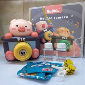 دستگاه حباب ساز دوربینی طرح خوک Camera Plastic Bubble Toy With Light Music_اسباب بازی