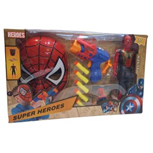 ست اسباب بازی تفنگ، فیگور و ماسک چراغدار و موزیکال اسپایدرمن (مرد عنکبوتی)_اسباب بازی