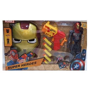 ست اسباب بازی تفنگ، فیگور و ماسک چراغدار و موزیکال مرد آهنی_اسباب بازی