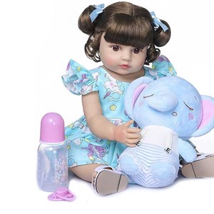 عروسک سیلیکونی دختر بچه همراه با عروسک فیل و وسایل_اسباب بازی