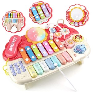 پیانو 6 کاره موزیکال و چراغدار آموزشی صورتی Electric Musical Piano Toy_اسباب بازی