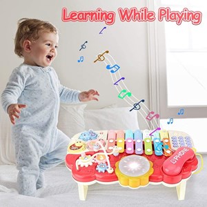 پیانو 6 کاره موزیکال و چراغدار آموزشی صورتی Electric Musical Piano Toy_اسباب بازی