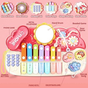 پیانو 6 کاره موزیکال و چراغدار آموزشی صورتی Electric Musical Piano Toy_اسباب بازی