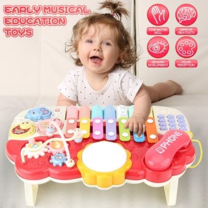 پیانو 6 کاره موزیکال و چراغدار آموزشی صورتی Electric Musical Piano Toy_اسباب بازی