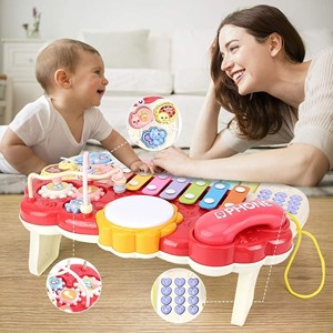 پیانو 6 کاره موزیکال و چراغدار آموزشی صورتی Electric Musical Piano Toy_اسباب بازی