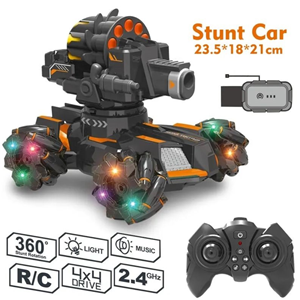 ماشین کنترلی شارژی تانک مولتی دریفت تیر اسفنجی دو ریموت دار Stunt Car Remote Control_اسباب بازی