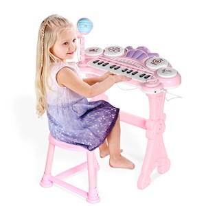 اسباب بازی پیانو الکترونیکی با صندلی و میکروفون آبی Kanisi Musical Piano Toy_اسباب بازی
