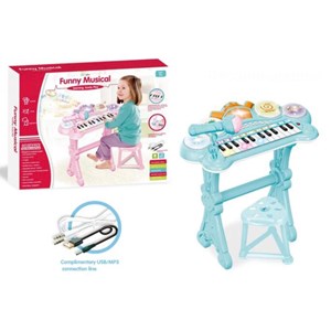 اسباب بازی پیانو الکترونیکی با صندلی و میکروفون آبی Kanisi Musical Piano Toy_اسباب بازی