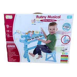 اسباب بازی پیانو الکترونیکی با صندلی و میکروفون آبی Kanisi Musical Piano Toy_اسباب بازی