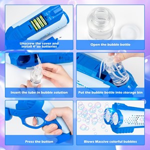 تفنگ اسباب بازی حباب ساز دولول مخزن دار آبی Electric Bubble Maker Toy with LED Lights_اسباب بازی