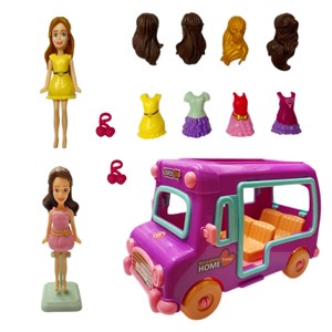 اسباب بازی ست باربی همراه با اتوبوس و چند دست لباس مدل Fashion travel_اسباب بازی
