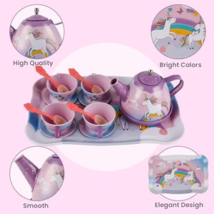 اسباب بازی ست چای خوری و شیرینی خوری فلزی عصرانه 48 تکه طرح یونیکورن_اسباب بازی