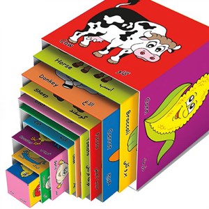 اسباب بازی برج مکعب سنجاقک به همراه کتاب پارچه ای حیوانات مزرعه مدل 10 طبقه SANJAGHAK_اسباب بازی