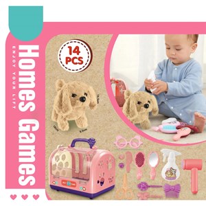 اسباب بازی سگ خانگی به همراه قفس و وسایل آرایشی مجموعه 14 عددی_اسباب بازی