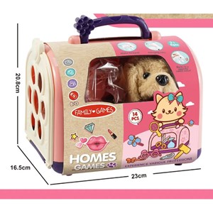 اسباب بازی سگ خانگی به همراه قفس و وسایل آرایشی مجموعه 14 عددی_اسباب بازی