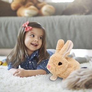 عروسک رباتیک خرگوش حرکتی رنگ کرم_اسباب بازی
