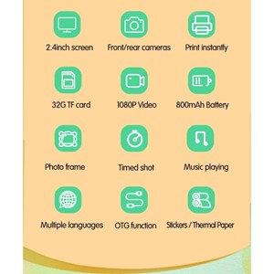 دوربین عکاسی و فیلمبرداری دیجیتال کودک با چاپ فوری حرارتی طرح دایناسور آبی_اسباب بازی