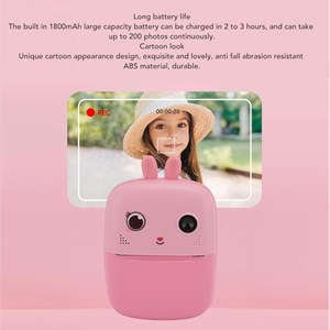 دوربین عکاسی و فیلمبرداری دیجیتال کودک با چاپ فوری حرارتی طرح خرگوش صورتی_اسباب بازی