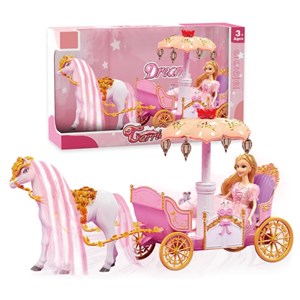 اسباب بازی کالسکه و اسب راهرو موزیکال باربی پرنسس صورتی_اسباب بازی