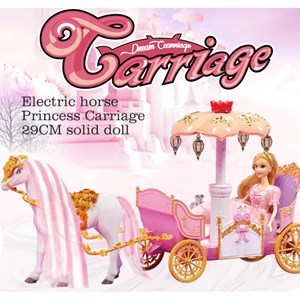 اسباب بازی کالسکه و اسب راهرو موزیکال باربی پرنسس صورتی_اسباب بازی