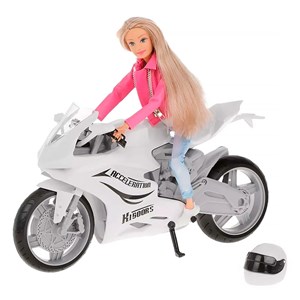 عروسک باربی دفا لوسی موتور سوار با کلاه کاسکت سفید مدل Defa Lucy Doll 8459_اسباب بازی