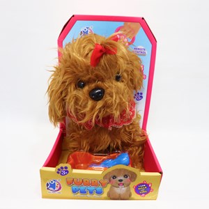 عروسک رباتیک هاپو پشمالو قهوه ای موزیکال با دسته ی کنترلی Puppy Pets Interactive Dog_اسباب بازی